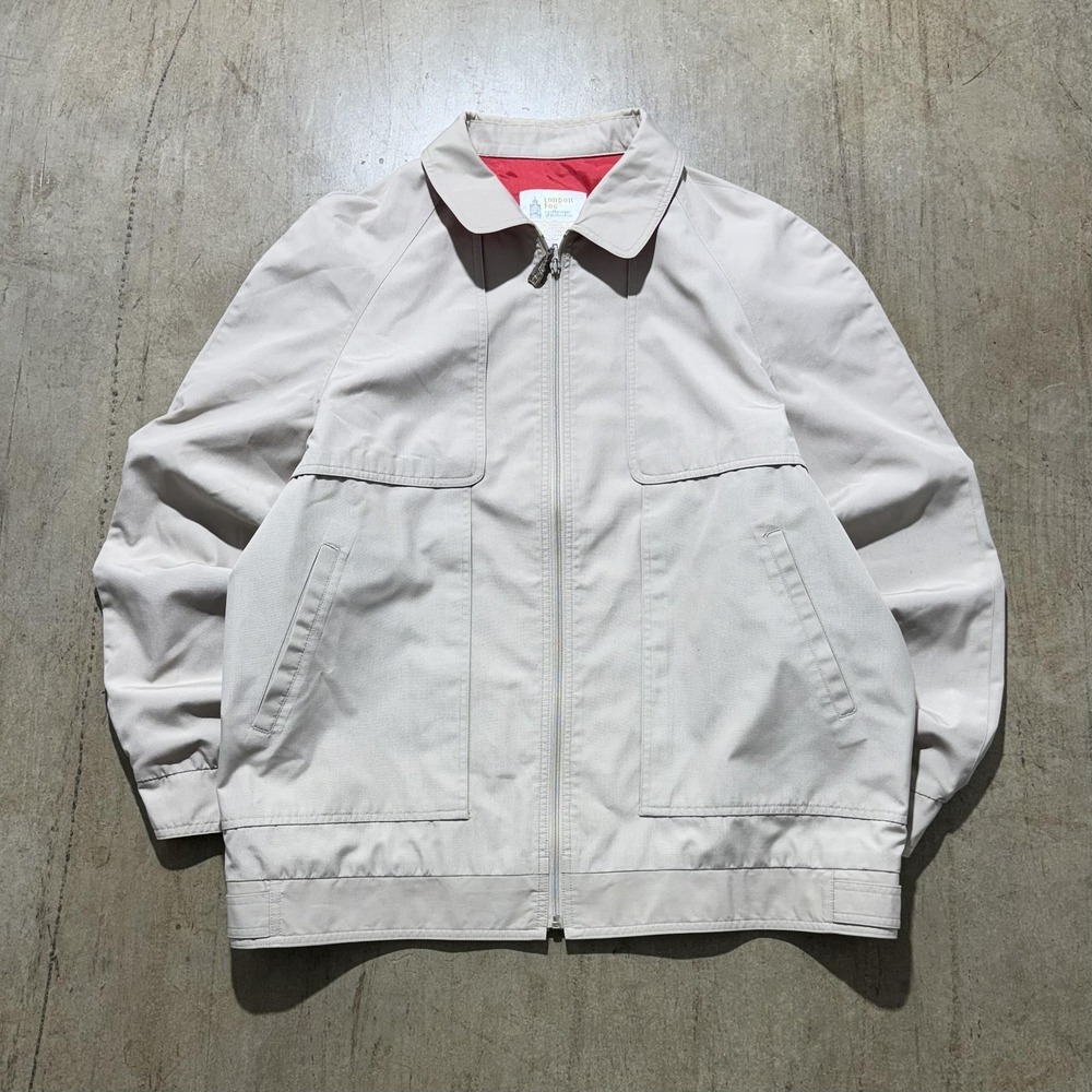 Vintage London Fog Jacket Mens Large Beige Windbreaker Full Zip Lined Pockets